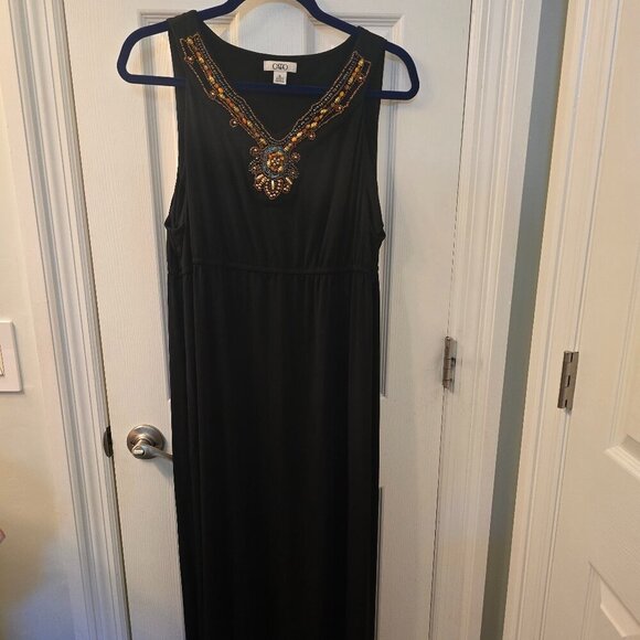 Black Maxi Dress With Embellished Neck (#9) - Picture 1 of 3